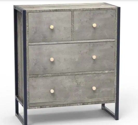 Photo 1 of 4- -Drawers Gray Wood Chest of Drawer Accent Storage Cabinet Organizer W/ Metal Leg 25.2 in. W x 11.8 in. D x 29.5 in. H