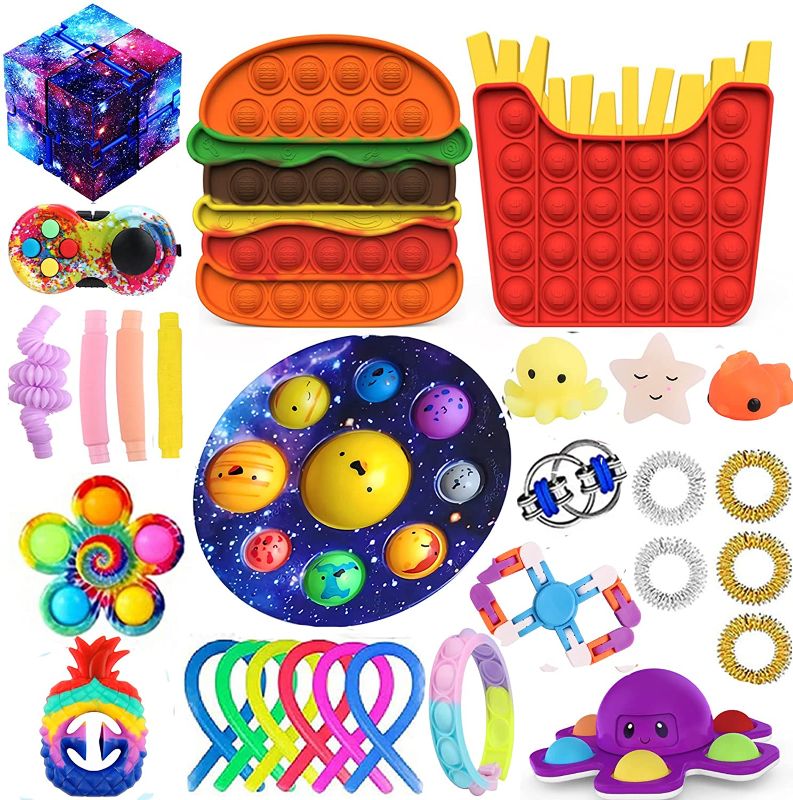 Photo 1 of Sensory Fidget Toy Pack Anti Anxiety Push Pop Bubble Fidget Toys Set Pop-On-It Stress Reliever Tools Squeeze Silicone Grip Strength Fidget Toy Cheap Fidget Block for Adult Kids (30PCS A)
