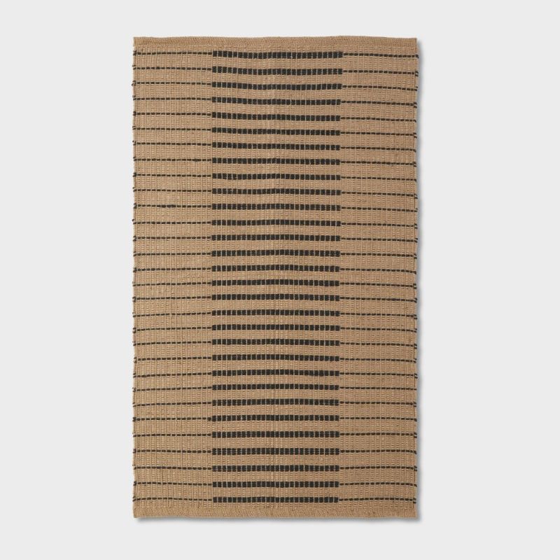 Photo 1 of 3'x5' Reseda Hand Woven Striped Jute Cotton Area Rug Black - Threshold™ Designed with Studio McGee
