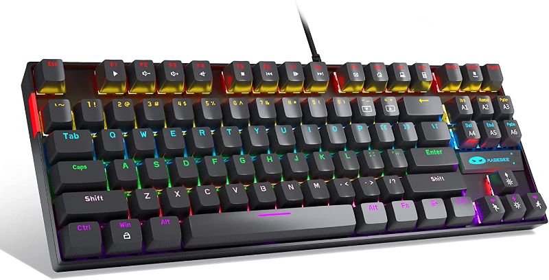 Photo 1 of MageGee Mechanical Gaming Keyboard with Blue Switch, Compact 87 Keys Wired Computer Keyboard for Windows Laptop PC Gamer, LED Rainbow Backlit, Black
