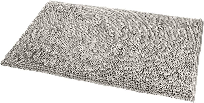 Photo 1 of Amazon Basics Non-Slip Microfiber Shag Bathroom Rug Mat, 21" x 34", Platinum
