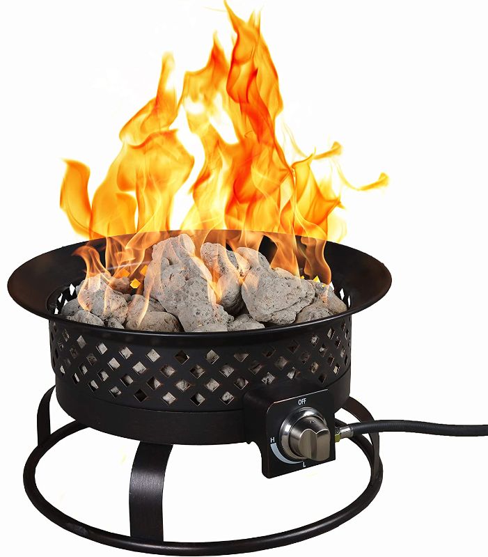 Photo 1 of Bond Manufacturing 67836 54,000 BTU Aurora Camping, Backyard, Tailgating, Hunting and Patio. Locking Lid & Carry Handle Portable Steel Propane Gas Fire Pit Outdoor Firebowl, 18.5", Bronze