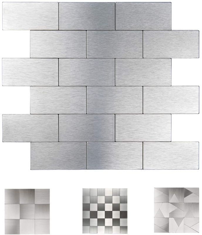 Photo 1 of Art3d 10-Piece Peel and Stick Metal Backsplash Tiles for Kitchen, Aluminum Silk Subway Tile
