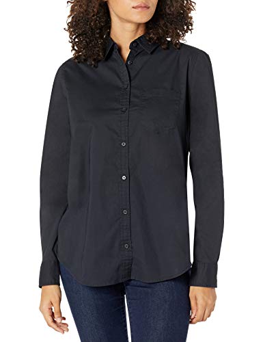 Photo 1 of Amazon Essentials Women's Classic-Fit Long Sleeve Button Down Poplin Shirt, Black, XS
