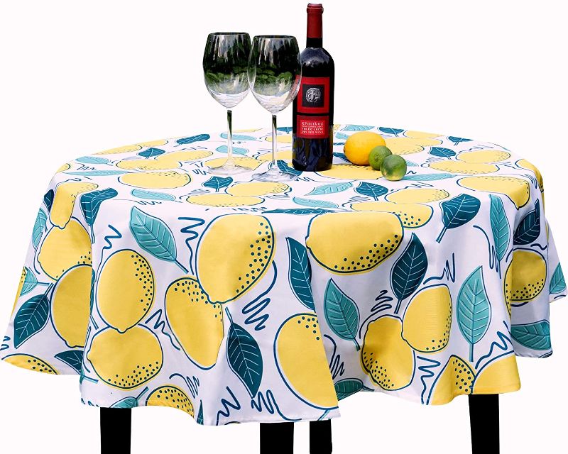 Photo 1 of AHOLTA DESIGN Spring & Summer Outdoor Yellow Lemons Tablecloth, Spill Proof Wrinkle Free, Non-Iron, Backyard Parties, BBQs, Family Gatherings, Pool Parties (Lemons, Round 60")
