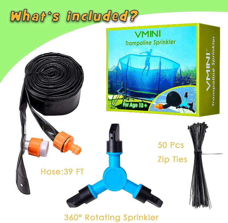 Photo 2 of Vmini Trampoline Sprinkler, Cool Toys for Water Park, Outdoor Water Games, Fun Yard Games, Trampoline Water Sprinkler for Kids, Cool Trampoline Accessory, Outdoor Toys for Boys, Girls [39 FT]
