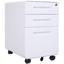 Photo 1 of 3-Drawer Mobile File Cabinet with Wheel and Rounded Edge, Anti-tilt Mechanism Casters Lockable Storage Cabinet, White