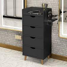 Photo 1 of EBANKU Salon Station Beauty Salon Storage Cabinet Stylist Equipment, Hair Salon Storage Organizer Barber Shop Furniture Free Standing with 4 Drawers and 2 Hairdryer Holder (Black)
