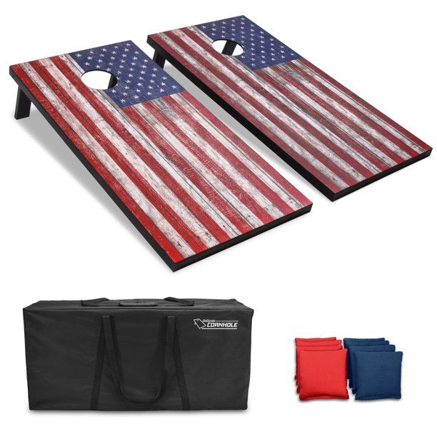 Photo 1 of GoSports American Flag Regulation Size Cornhole Beanbag Toss Game Set
