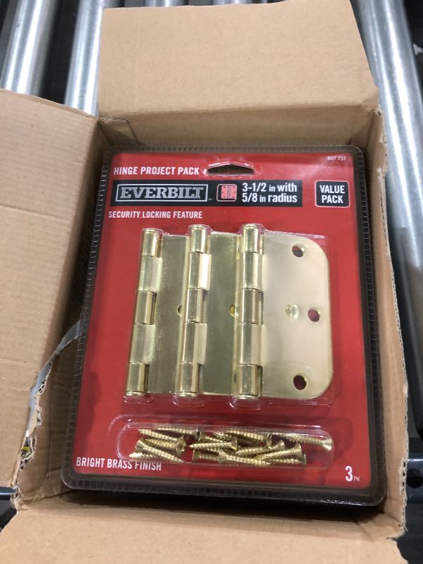 Photo 2 of 3-1/2 in. Bright Brass 5/8 in. Radius Security Door Hinges 3-Pack
