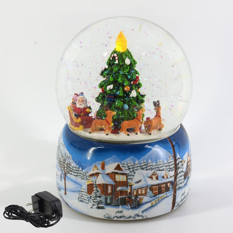 Photo 1 of Aobaks 8.25' H 8 150mm Music Song, Playing Snowflakes, Led Light, 6/18 Timer, Santa Claus Christmas Water Snow Man Globe Gift Home Decoration (Blue), 7.2X7.2X8.25inch, (150mmlvsexueren)
