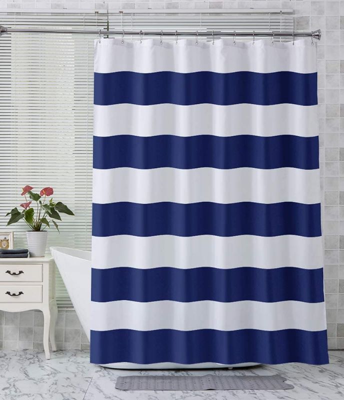 Photo 1 of  Navy Blue Shower Curtain Stripes, 72" W x 72" H Blue and White Shower Curtain, Fabric Shower Curtain for Bathroom
