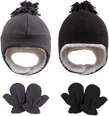 Photo 1 of PESAAT Warm Baby Trapper Hat and gloves- black and gray