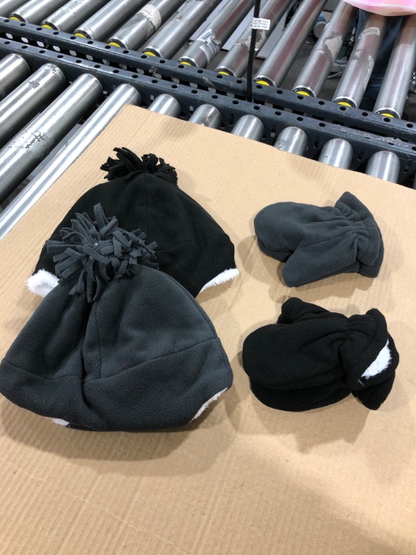 Photo 2 of PESAAT Warm Baby Trapper Hat and gloves- black and gray