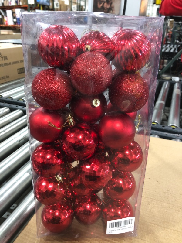 Photo 2 of 36pcs Red Christmas Balls Ornaments for Xmas Tree, 60mm/2.4" Plastic Shatterproof Christmas Ornaments Ball Colored and Glitter Christmas Party Decoration with Hooks(Red, 2.4 inch)
