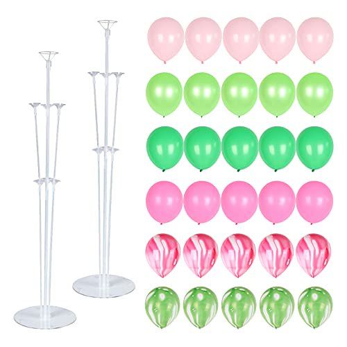 Photo 1 of Balloon Stand Kit, 2 Sets Reusable Clear Balloon Stand Holder Kit Include Balloon Stick,Balloon Cup, Ballon Base and 30Pcs 12 inch Watermelon Balloons for Birthday Wedding Hawaii Luau Party Decoration
