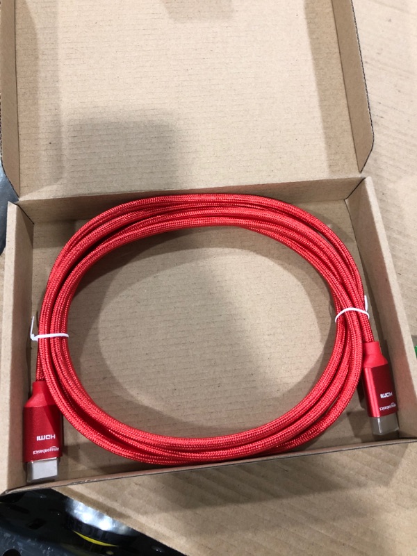 Photo 2 of Amazon Basics 10.2 Gbps High-Speed 4K HDMI Cable with Braided Cord, 10-Foot, Red
