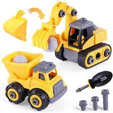 Photo 1 of iPlay, iLearn, Construction Vehicle Playset, Take Apart STEM Toy Trucks with Excavator and Dump Truck, 41 Pieces, Ages 3-6

