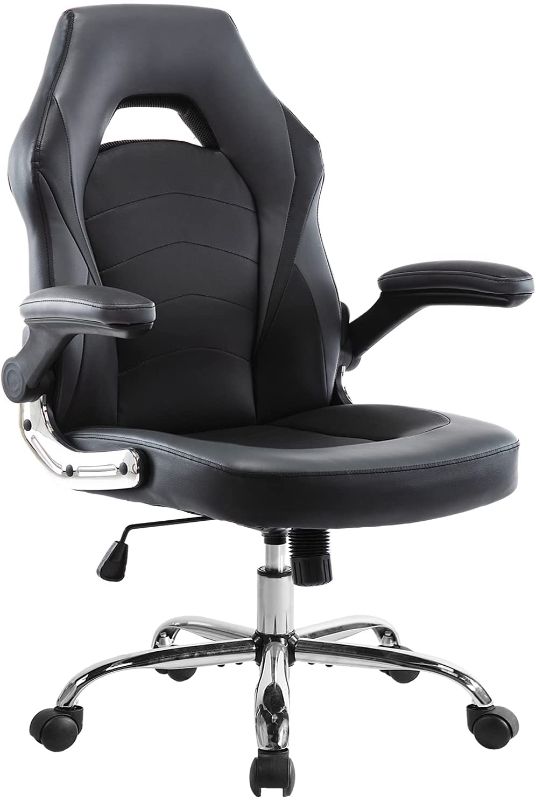Photo 1 of Office Chair, Gaming Chair Ergonomic Desk Chair Computer Chair PU Leather Executive Swivel Chair with Flip-up Armrests and Lumbar Support for Working, Studying, Gaming, Grey
