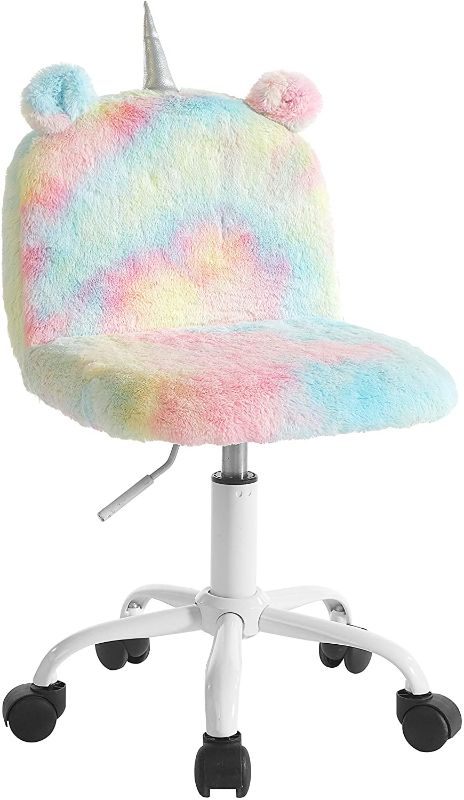 Photo 1 of Heritage Kids Kids Faux Fur Rolling Desk Chair, Rainbow
