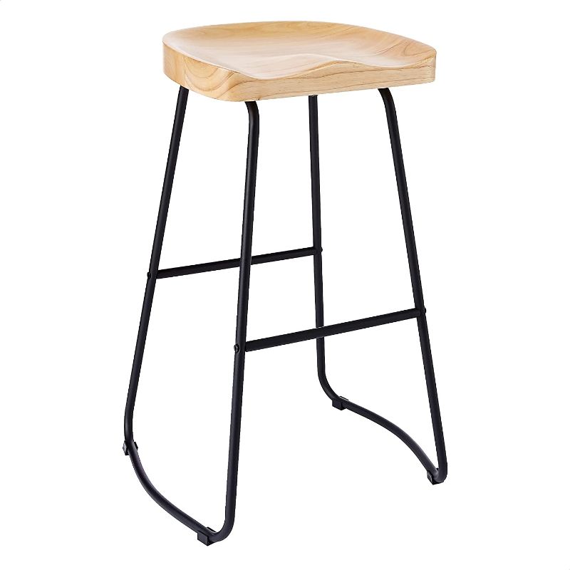 Photo 1 of CangLong Mid Century Solid Wood Seat 29 Inch Bar Height Stool with Metal Legs for Bar, Kitchen, Dining Room, Living Room and Bistro Pub, Set of 1, Nat
