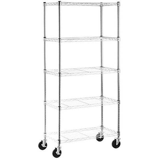 Photo 1 of Basics 5-Shelf Shelving Storage Unit on 4'' Wheel Casters , Metal Organizer Wire Rack, Chrome Silver (30L X 14W X 64.75H)
