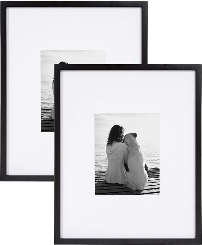 Photo 1 of DesignOvation Gallery Wood Photo Frame Set for Customizable Wall Display, Black 16x20 matted to 8x10, Pack of 2
