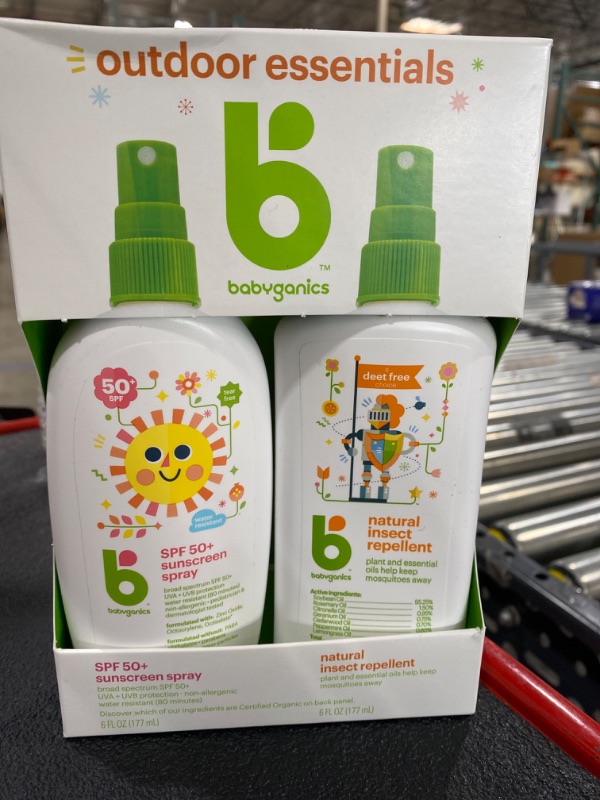 Photo 1 of Babyganics 50 SPF Baby Sunscreen Spray and Bug Spray | Octinoxate & Oxybenzone Free | DEET Free, 6oz each, Combo 2 Pack

