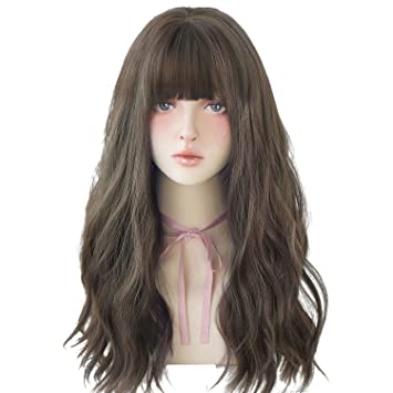 Photo 1 of 7JHH WIGS Natural Long Wavy Curly Wig for Women Hair Dye Synthetic Full Wig With Bangs (Cold brown)
