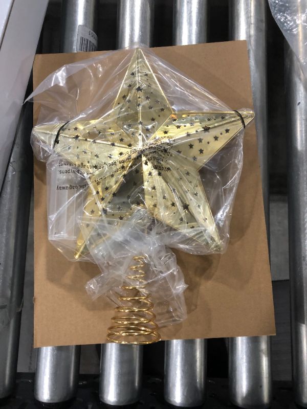 Photo 2 of Christmas Star Tree Topper Lighted 8” Hollowed 3D Pentagram Built-in 10 Bulbs Silver Coated Star Treetop Plug in (4 Bulbs & 2 Fuses Spare) for Christmas Decorations Clear Light
