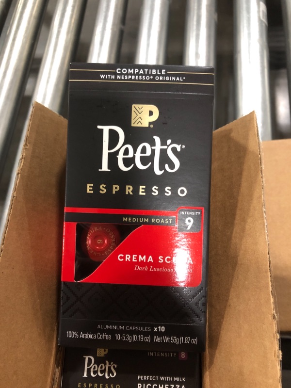Photo 1 of Peet's Coffee Espresso Capsules Variety Pack, 50 Count Single Cup Coffee Pods, Compatible with Nespresso Original Brewers, Crema Scura, Decaffeinato Ristretto, Nerissimo, Ricchezza, Ristretto- BEST BY 01/2022
