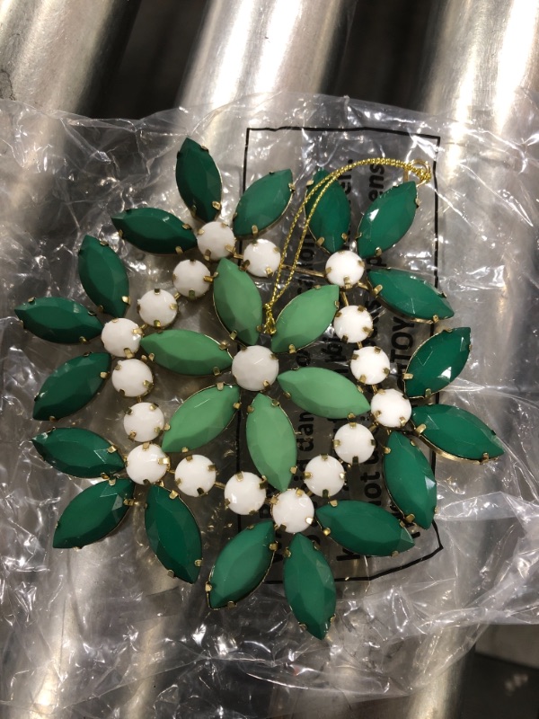 Photo 1 of Christmas Snowflake Wreath Ornament- Green, white and gold