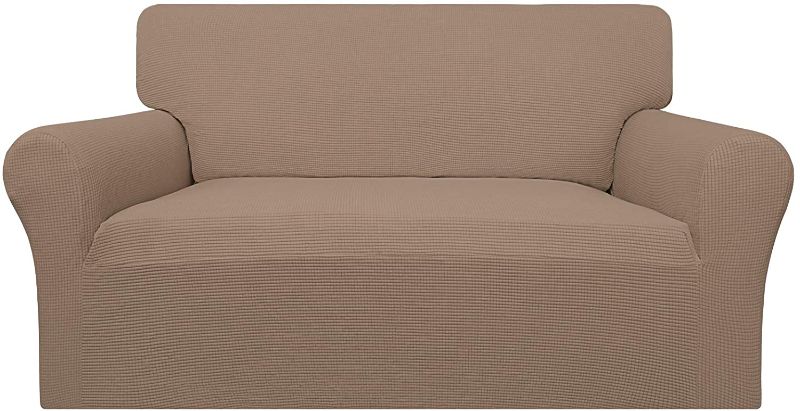 Photo 1 of Easy-Going 100% Waterproof Loveseat Couch Cover, Dual Waterproof Sofa Cover, Stretch Jacquard Sofa Slipcover, Leakproof Furniture Protector for Kids, Pets, Dog and Cat(Loveseat, Camel)
