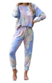 Photo 1 of LookbookStore Women's Cozy Tie Dye Printed Knit Loungewear Two Piece Sweatsuits Long Joggers Pajamas Set- XL
