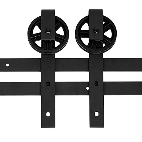 Photo 1 of Amazon Basics Sliding Barn Door Hardware Kit, 6.6 Foot, Big Wheel, Black