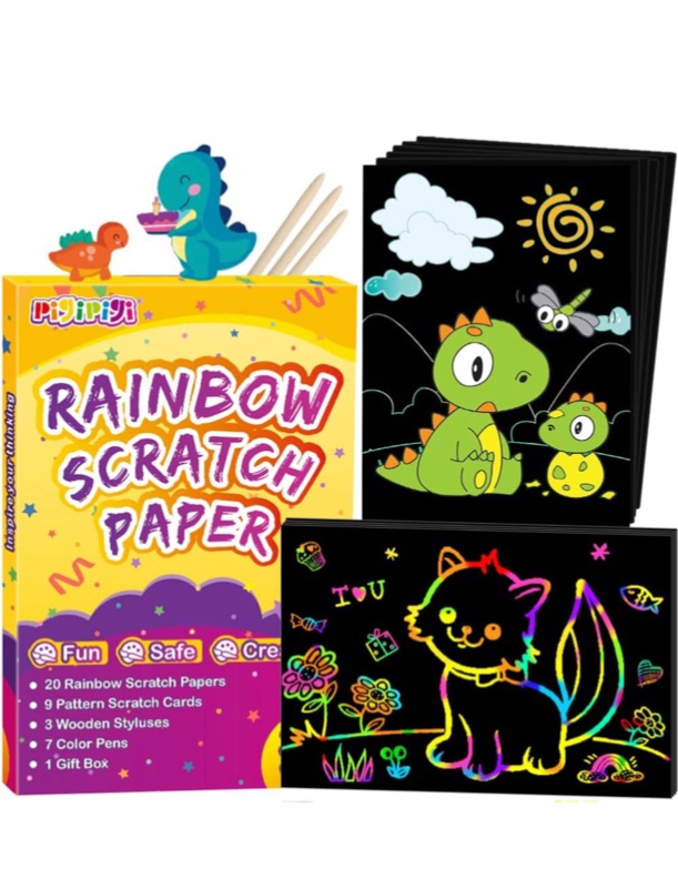 Photo 1 of Kids Art Craft for Boys: 2 Styles Rainbow Scratch Paper Set 