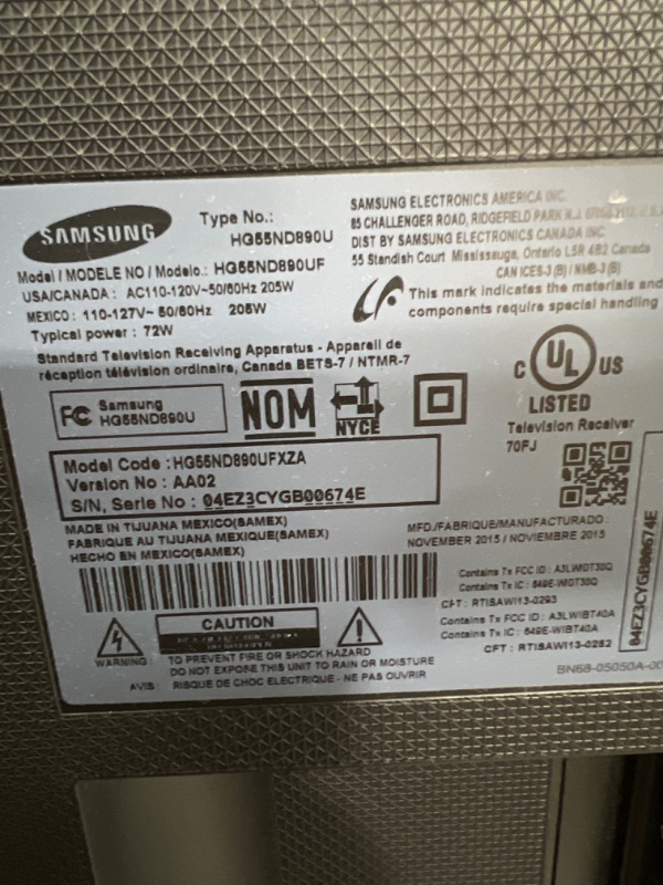 Photo 4 of Samsung 55 IN 2015 Model HG55ND890UF (hardware and accessories not included)