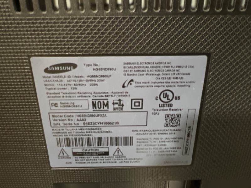 Photo 7 of Samsung 55 IN 2015 Model HG55ND890UF (hardware and accessories not included)