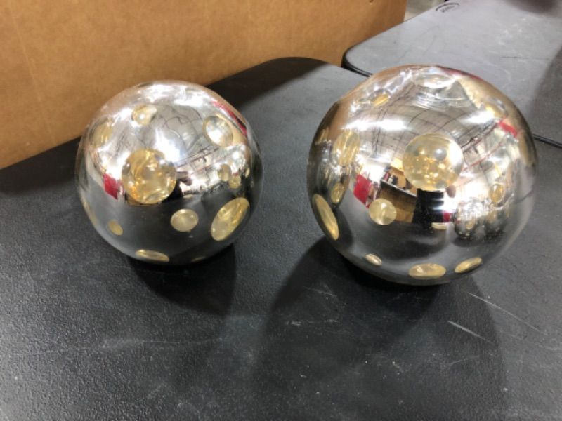 Photo 1 of 2 PIECES DECORATIVE  SPECKLED SILVER SPHERES TABLE DECORATIONS