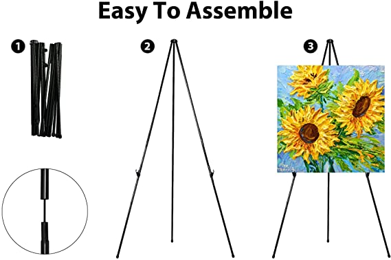 Photo 1 of 63" Tall Display Easel, Folding Instant Poster Easel, Black Steel Metal Telescoping Art Easel for Display Show, Easy Assembly with Carrying Bag