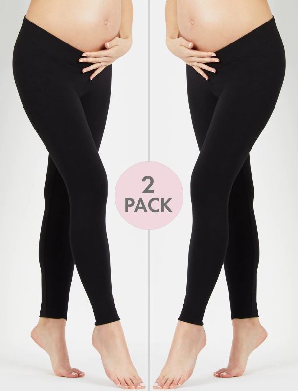 Photo 1 of (2 PACK)- BUMPSTART UNDER BELLY MATERNITY LEGGINGS  BLACK/BLACK
