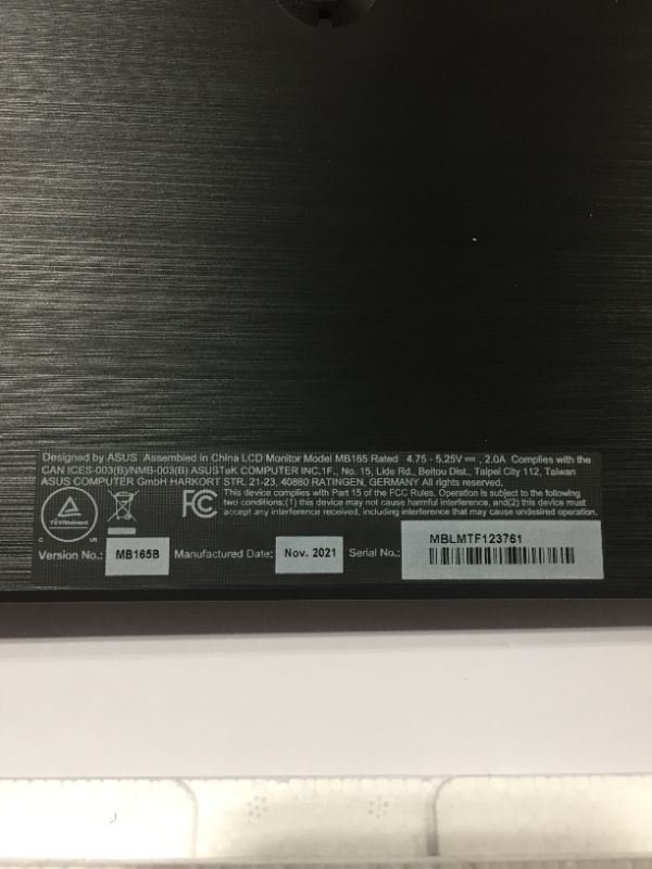 Photo 1 of ASUS ZenScreen 15.6” Portable USB Monitor (MB165B) - HD (1366 x 768), Narrow Bezel, Micro USB, USB-Powered, Tripod Mountable, Anti-Glare Surface, Protective Sleeve,Black
