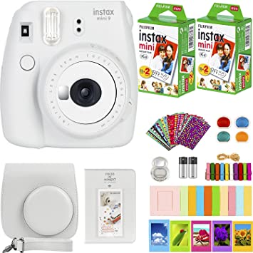 Photo 1 of Fujifilm Instax Mini 9 Instant Camera + Fujifilm Instax Mini Film (40 Sheets) Bundle with Deals Number One Accessories Including Carrying Case, Color Filters, Kids Photo Album + More (Smokey White)

