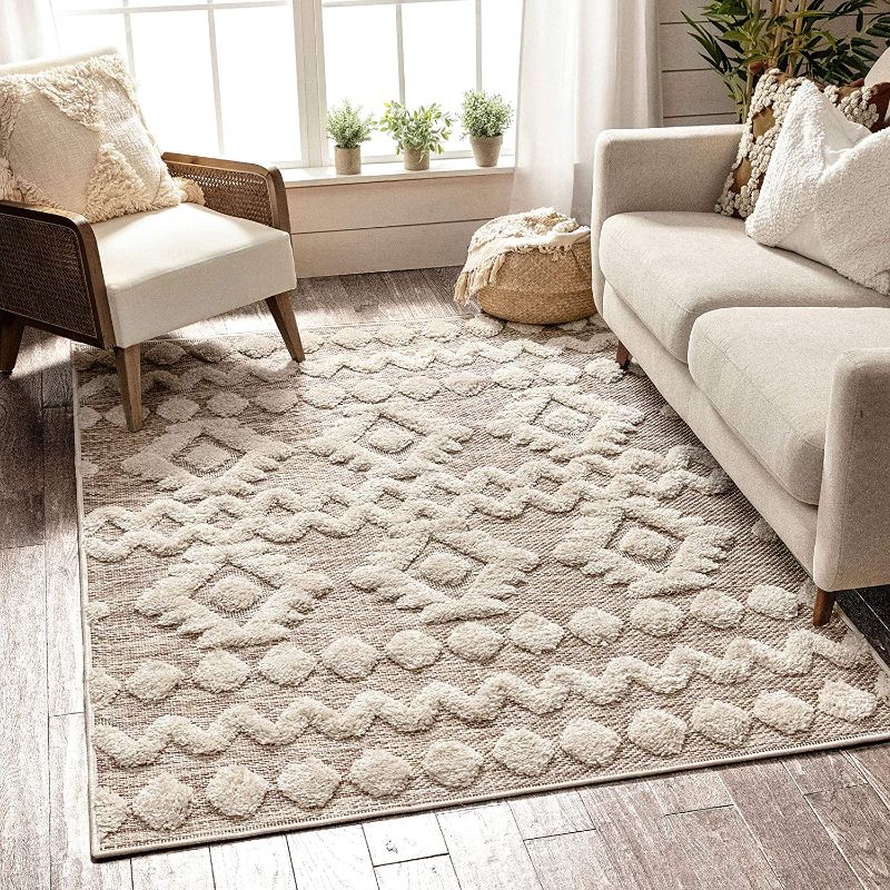 Photo 1 of Chiara Tribal Moroccan Beige High-Low Flat-Weave Rug 63*84IN
