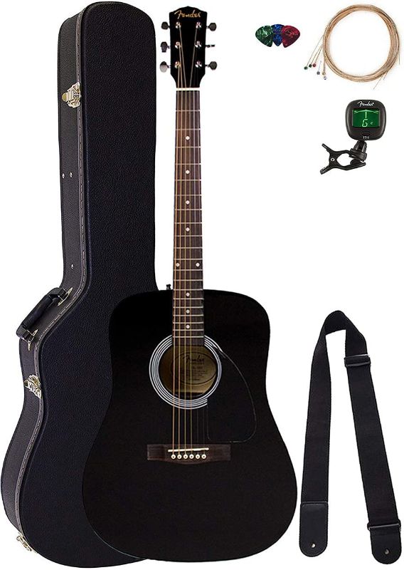 Photo 1 of Fender FA-115 Dreadnought Acoustic Guitar Bundle with Hard Case, Tuner, Strings, Strap, and Picks - Black
