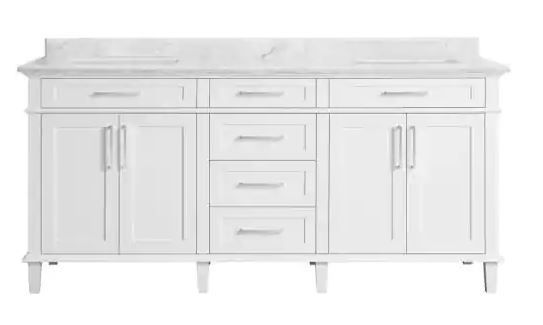 Photo 1 of Home Decorators Collection Sonoma 72 in. W x 22 in. D x 34 in H Bath Vanity in White with White Carrara Marble Top