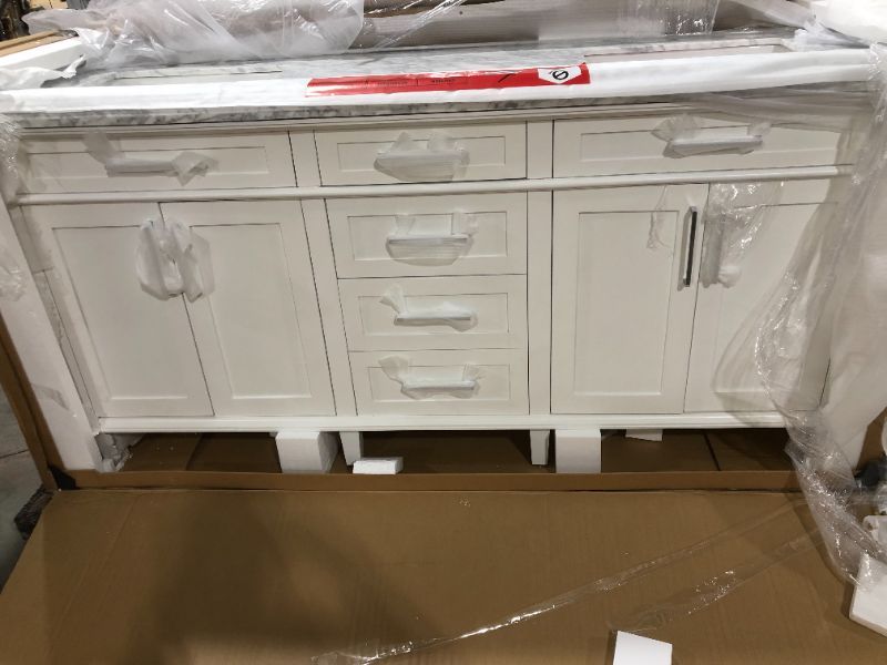 Photo 1 of Home Decorators Collection Sonoma 72 in. W x 22 in. D x 34 in H Bath Vanity in White with White Carrara Marble Top