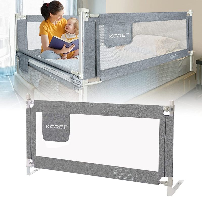 Photo 1 of KCRET Bed Rail for Toddlers,Upgraded Infants Safety Bed Guardrail?with Breathable Fabric for Twin, Double, Full-Size Queen & King Mattress (70.8”×30”, Gray)
