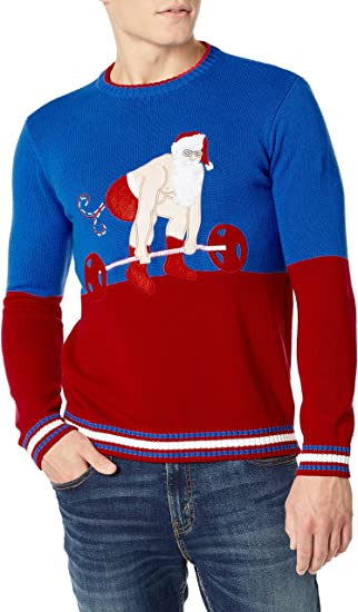 Photo 1 of Blizzard Bay Men's Deadlift Santa Sweater, Blue, Large
