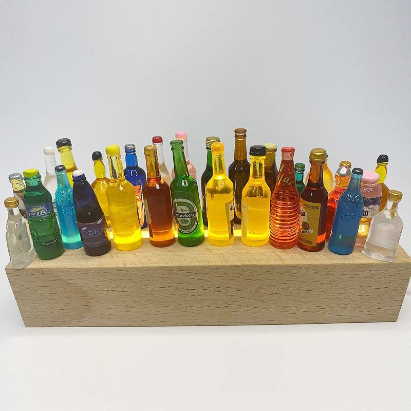 Photo 1 of Chaopin Society Wine Bottle Light Mini Liquor Bottles Night Light 30 pcs Small Wine Bottle, LED Solid Wood Light-Emitting Base, Halloween Bar Decorate Desktop Car Decor, USB Charging(Warm Light)
